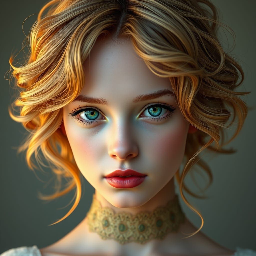Ethereal Portrait of a Young Woman in Art Nouveau Style