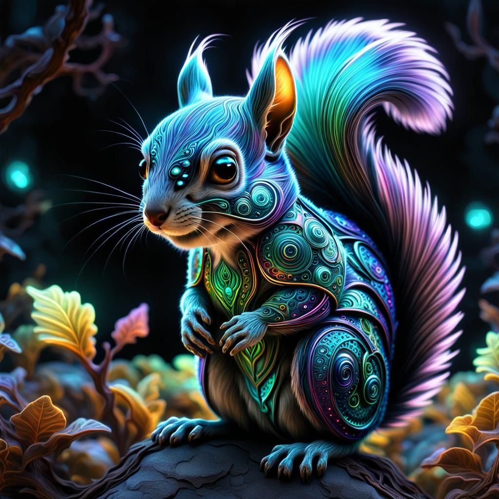 Bioluminescent stylized gothic squirrel