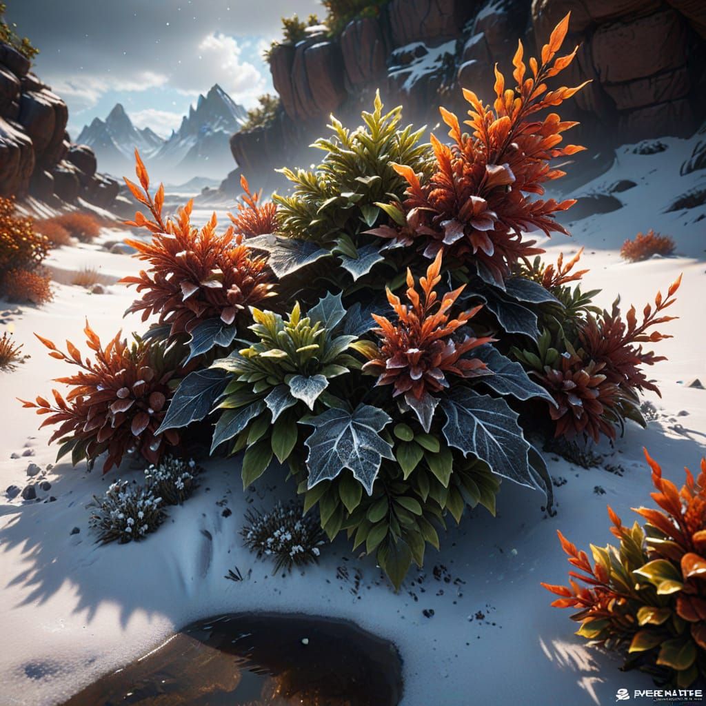 Hyperdetailed Saltfang Shrubs on Windswept Sandbar