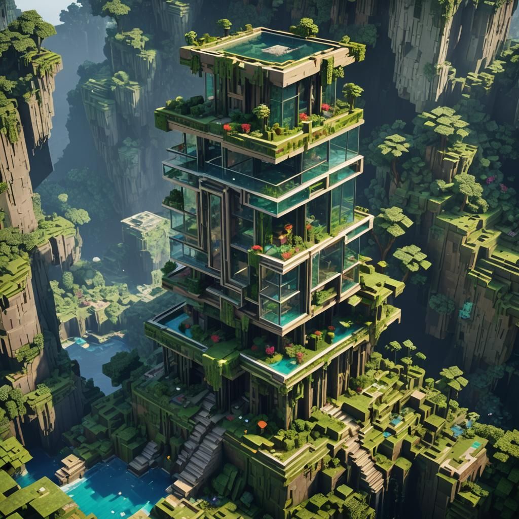 Minecraft: Modern Glass Tower Merged with Derelict Structure
