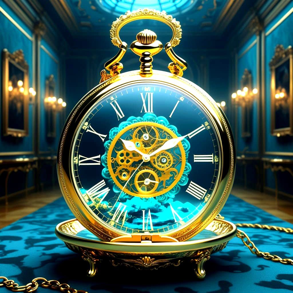 Surrealism. Close up. A misty micro clockwork pocket watch f...