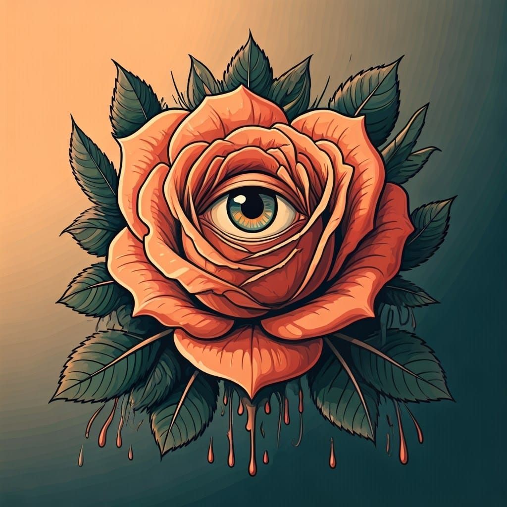 Surreal Rose with Eye, Japanese Vector Art