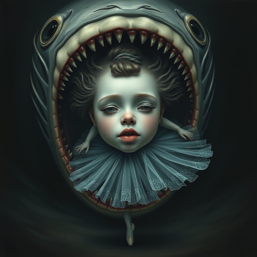 Surreal Ballerina Girl with Lamprey Face