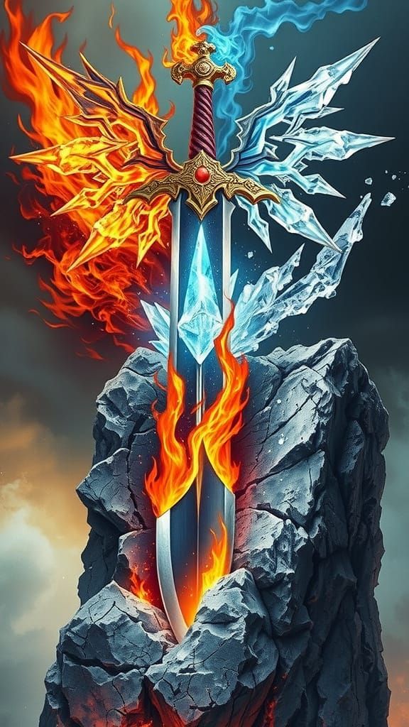 Sword of Elemental Fury in a Frosty, Fiery Vortex