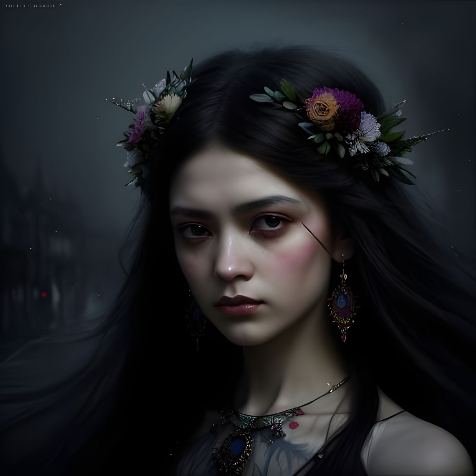 Romantic Gothic Art in Film Noir Style