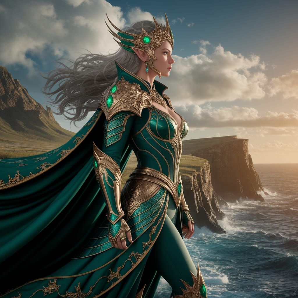 Warrior Queen on Cliff Overlooking Ocean