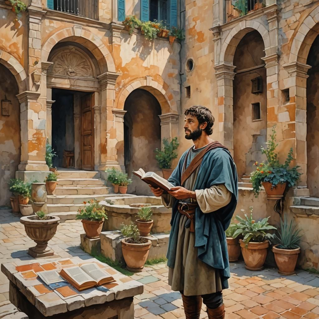 Philosopher's Conversion: An Impressionist Gouache Painting