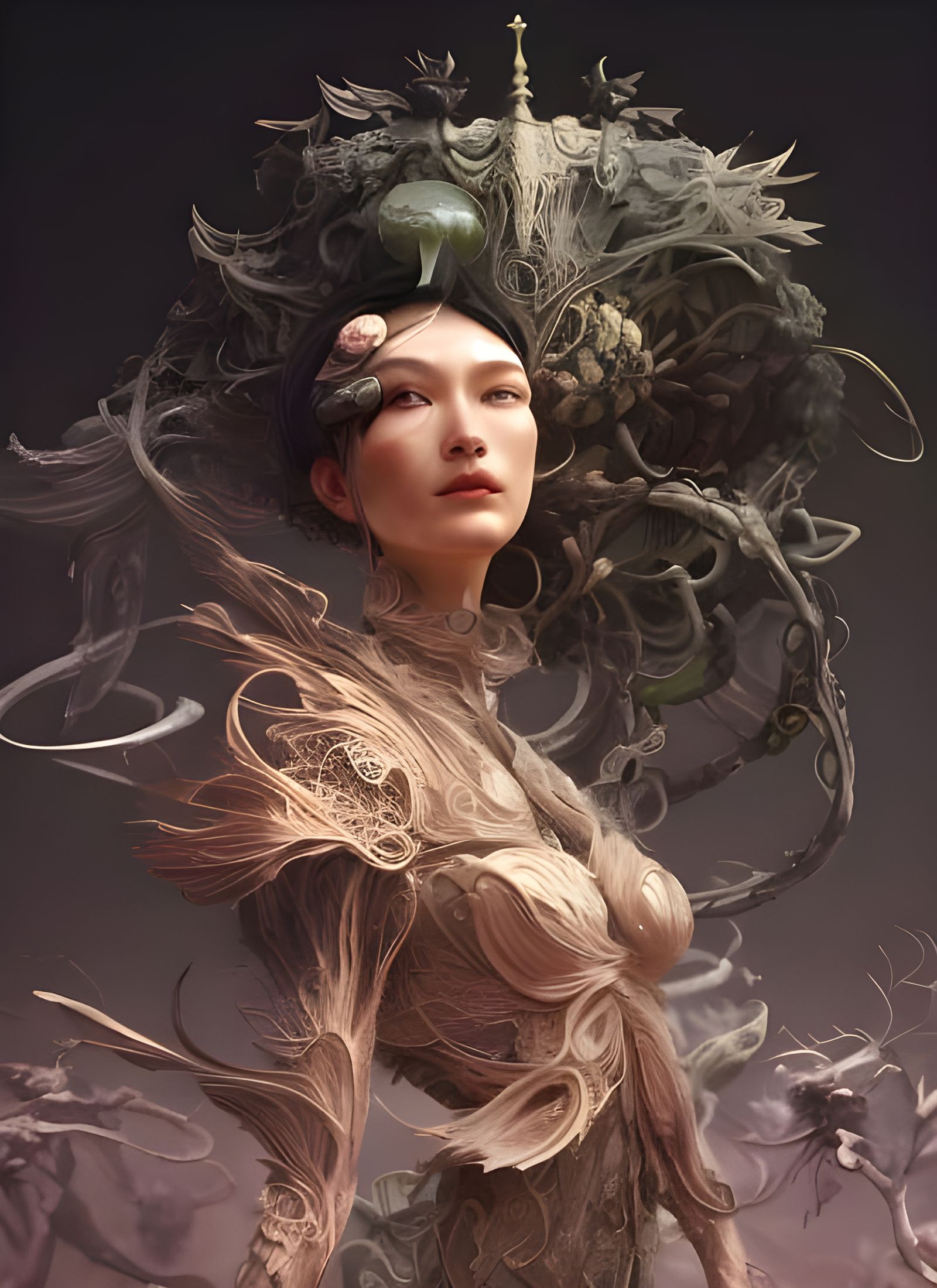 Surreal Fruit-Human Fusion in Fluid Acrylic Style