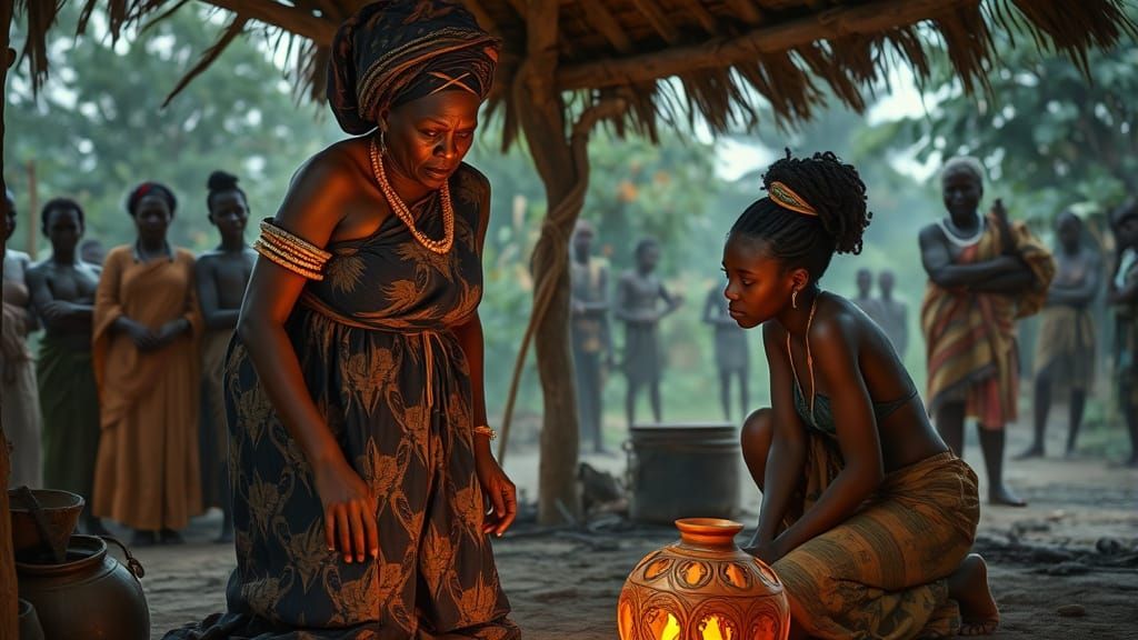 African Woman Confronts Young Lady in Tense Village Scene