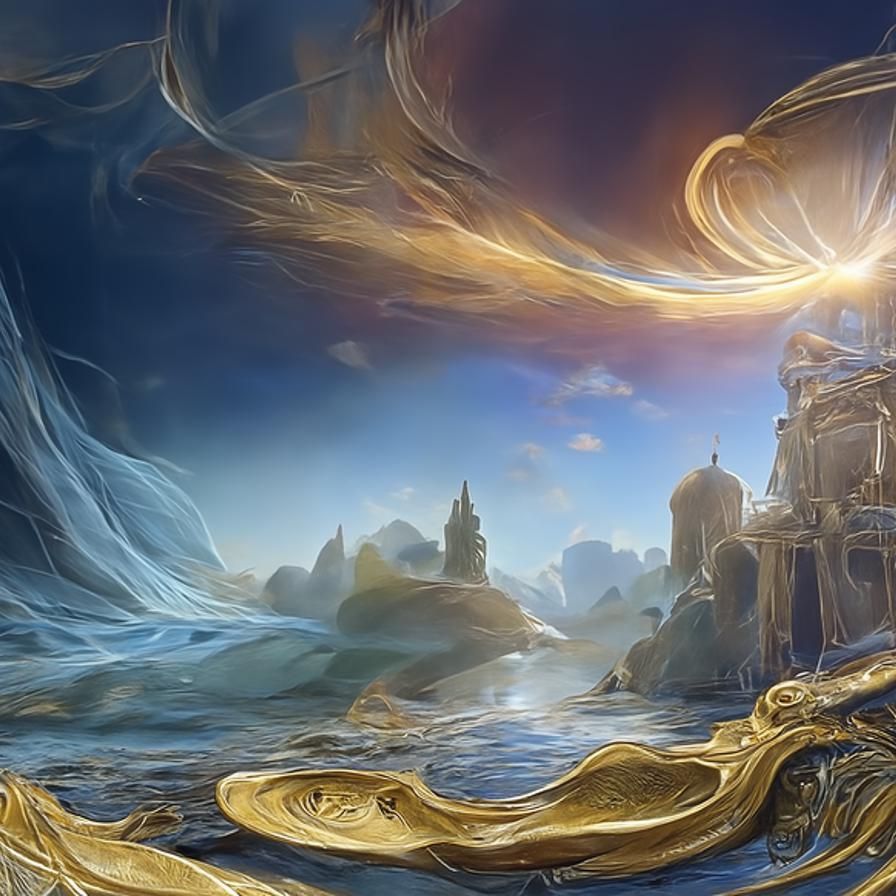 Magical World with Marble Water and Gold Mist