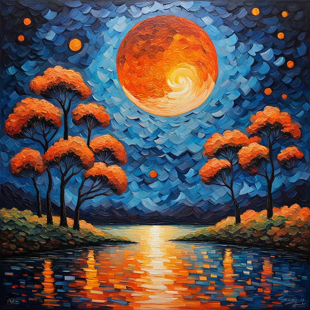 Galaxy at Midnight in Expressionist Impasto Style