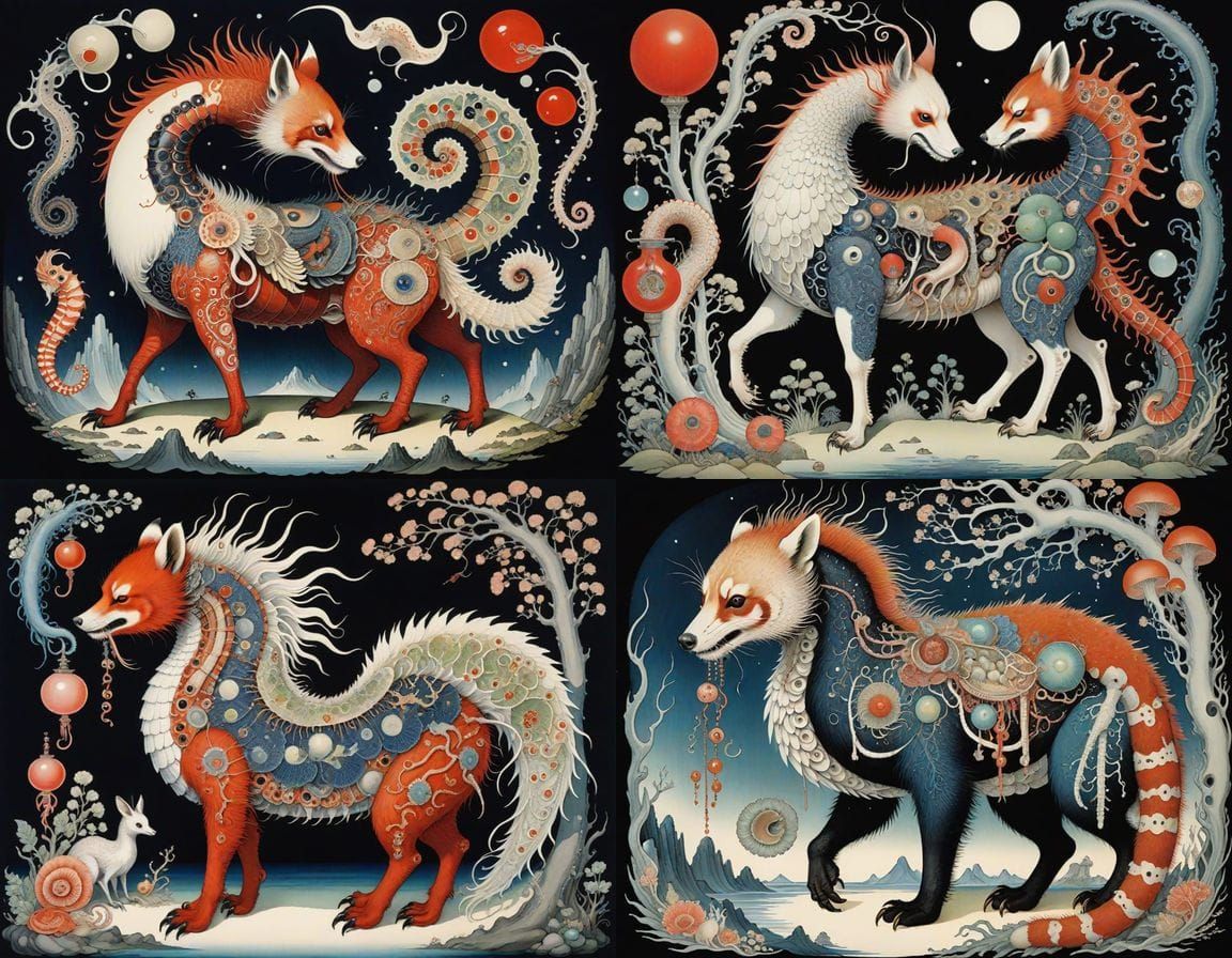 Surreal Korean Homunculus Birth Scene in Deep, Rich Colors