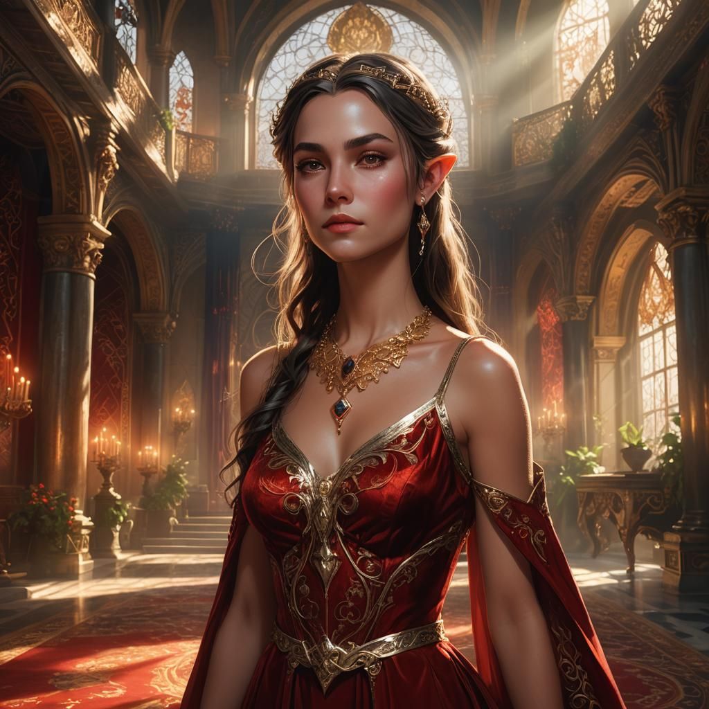 Elven Princess in Palace: Vivid Digital Art