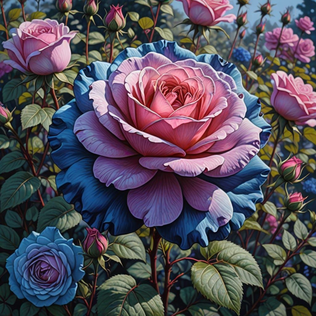 Detailed Pencil Sketch of a Vibrant Rose Garden