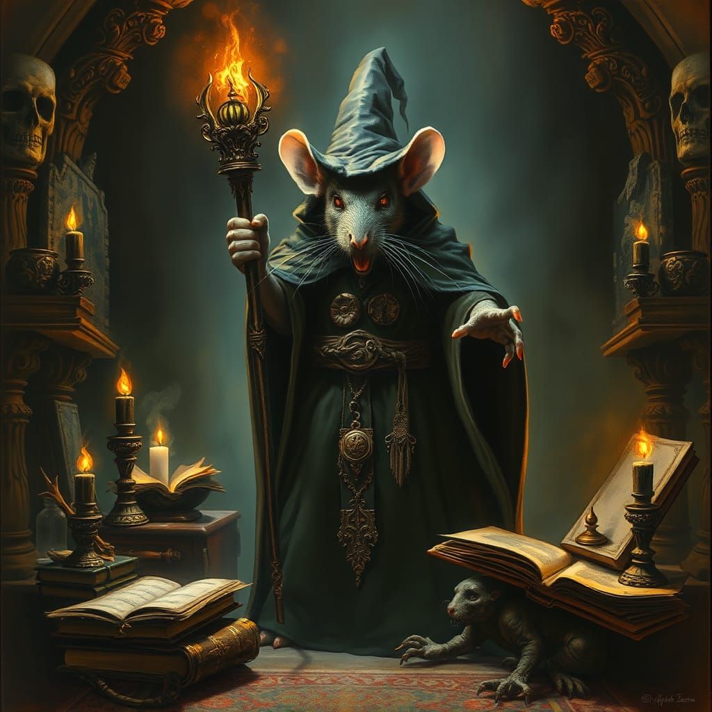 Mystical Evil Rat Sorcerer in Dark Fantasy Style