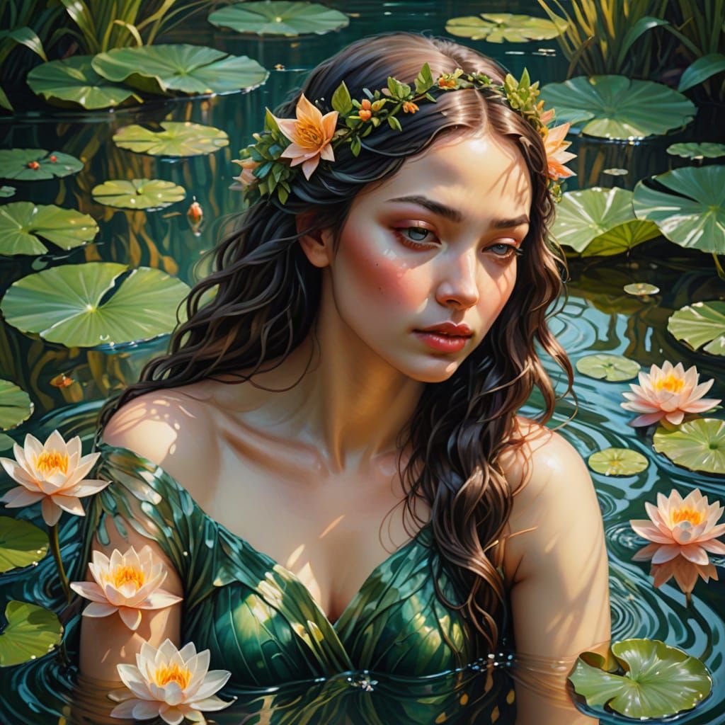Ethereal Water Nymph in Soft Focus Oil Painting