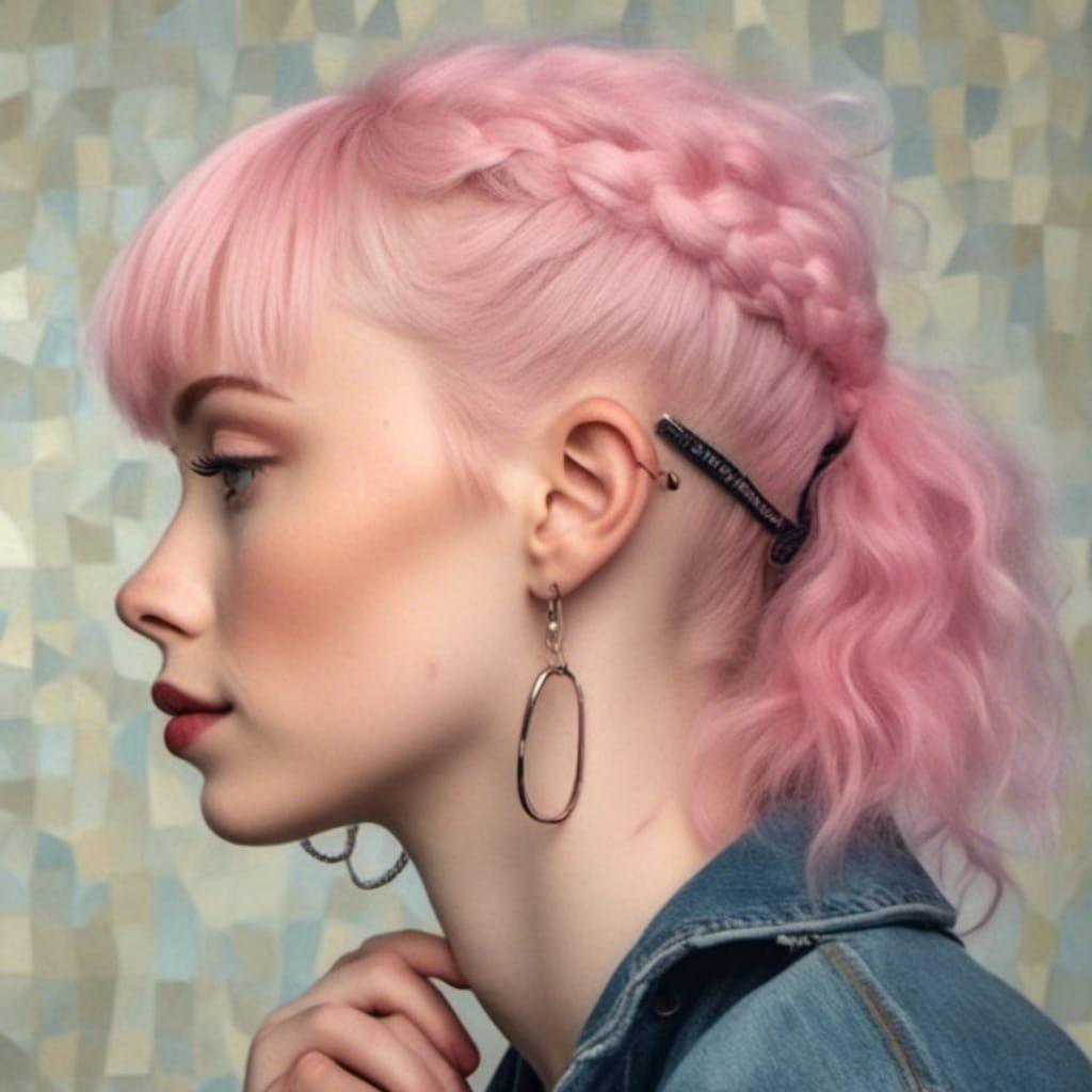 Mosaic Portrait of a Beautiful Pink-Haired Woman