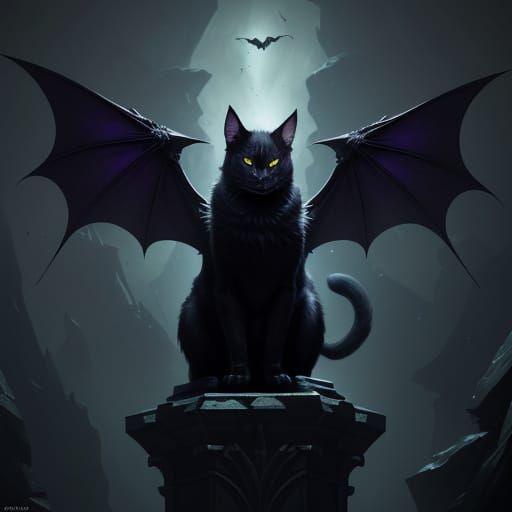 Ethereal Cat Bat Hybrid Embodies Mystical Power