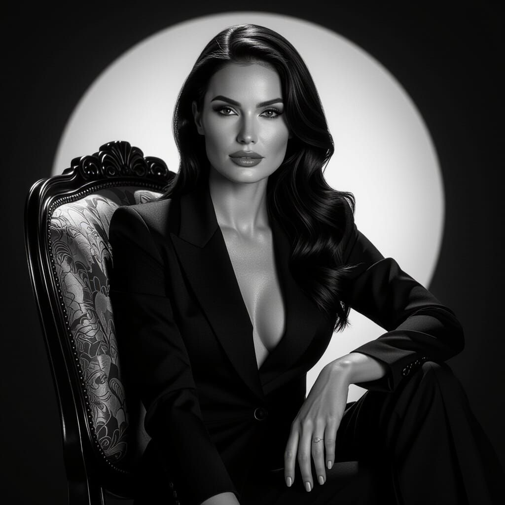 Realistic Black & White Studio Portrait of a Woman