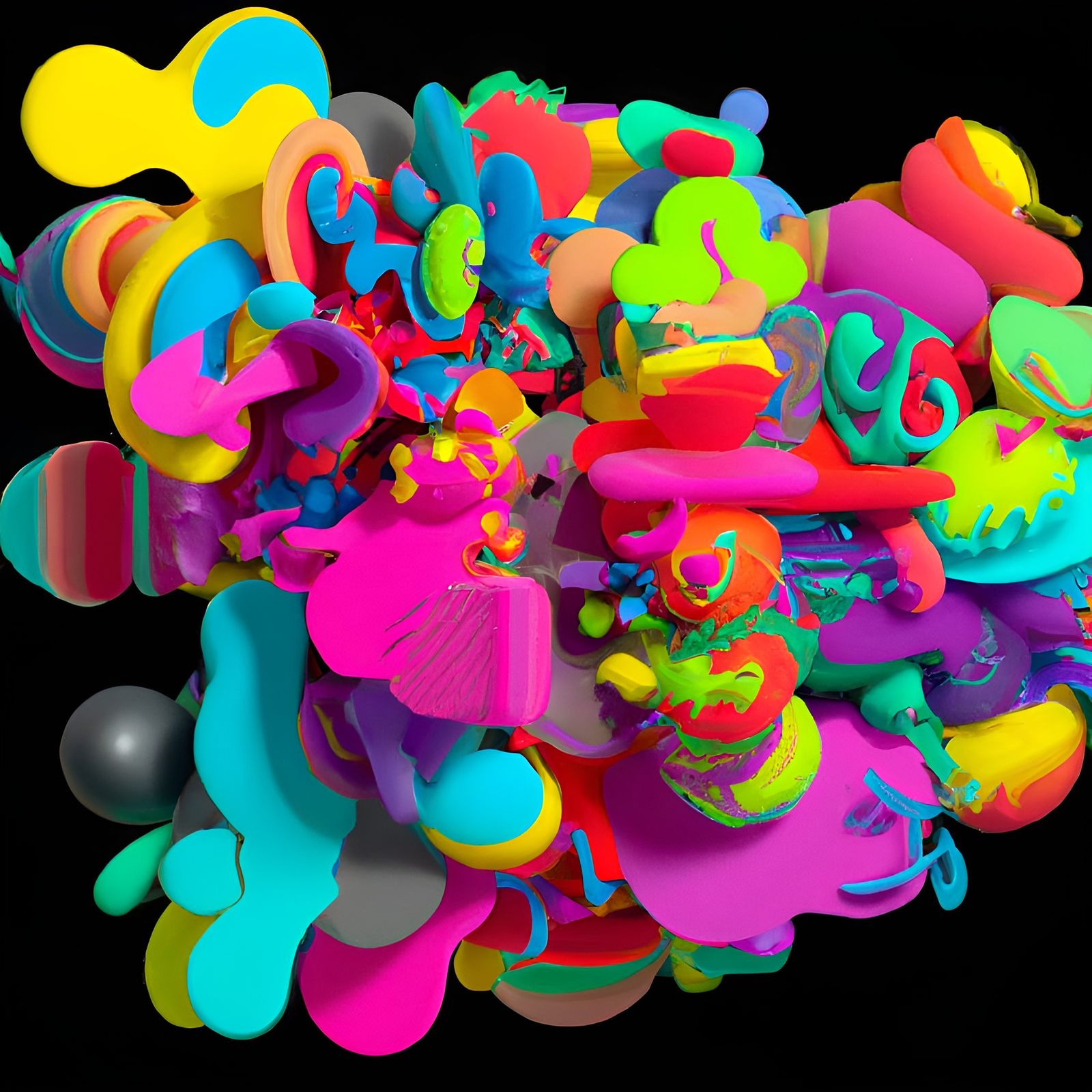 Abstract Brutalist Sculpture in Fluorescent Colors