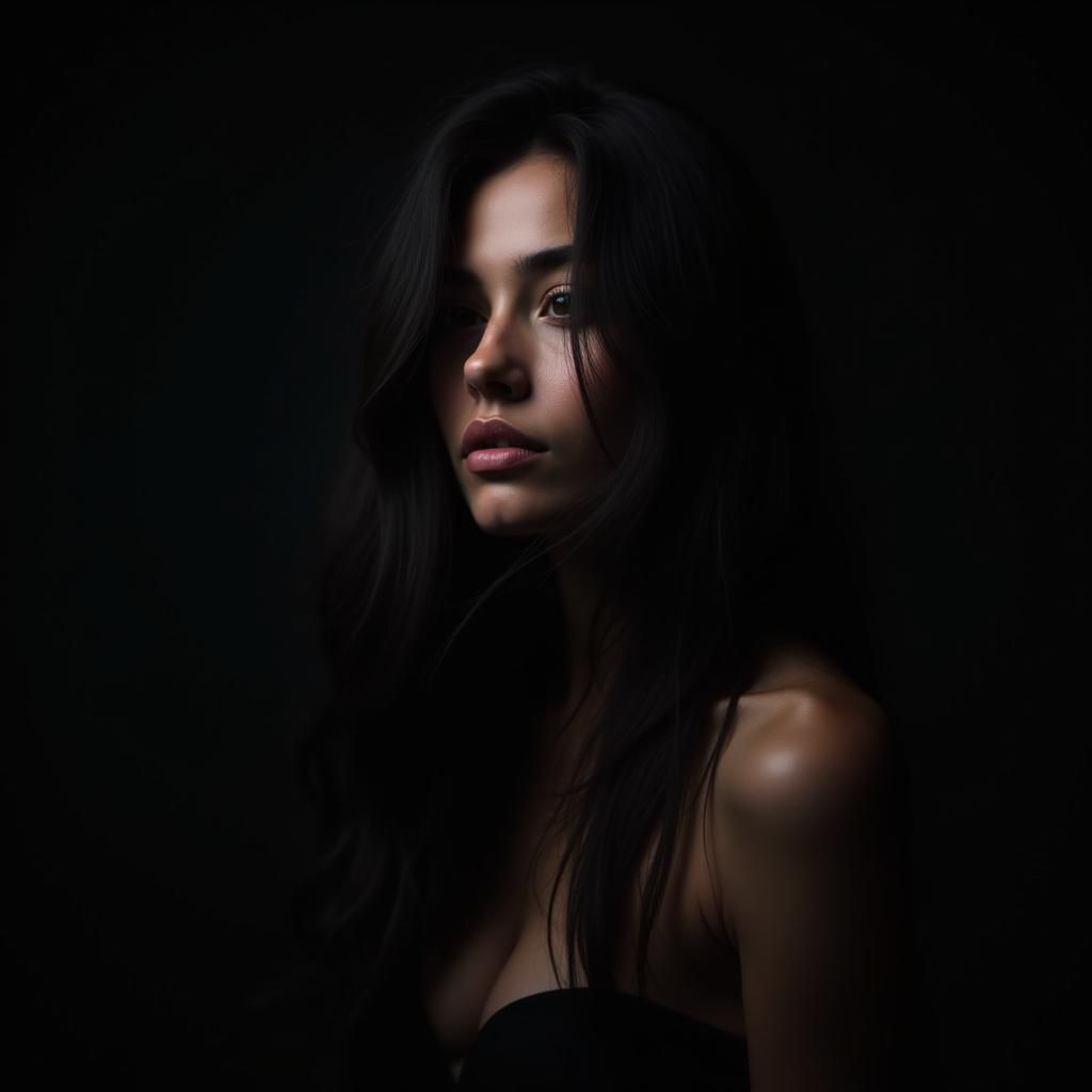 Dramatic Portrait of Woman with Black Hair
