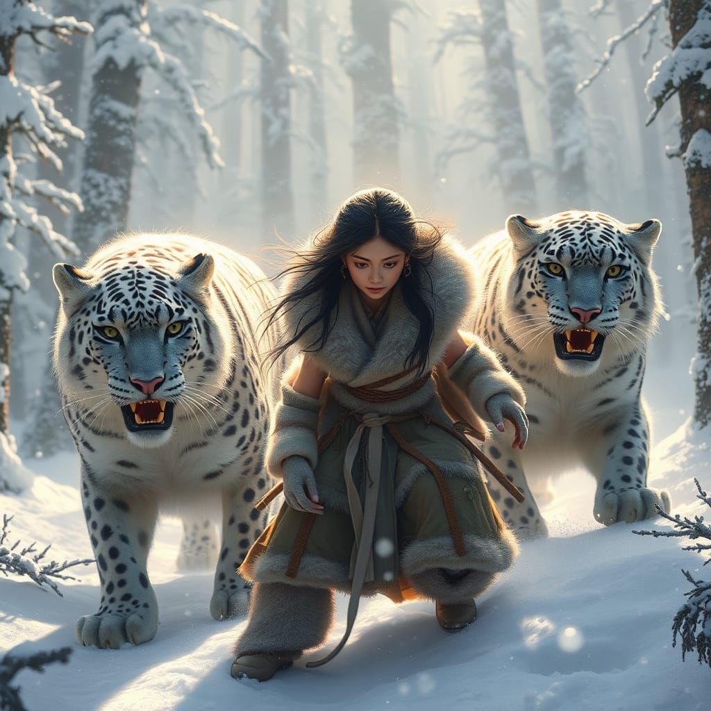 Woman Battles Snow Leopards in Himalayan Forest