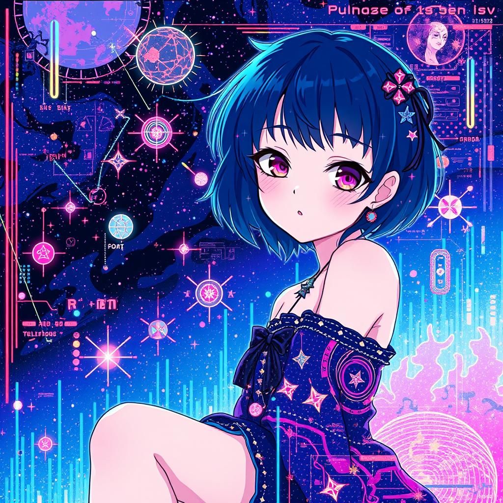 Anime Girl in Glitch Constellation