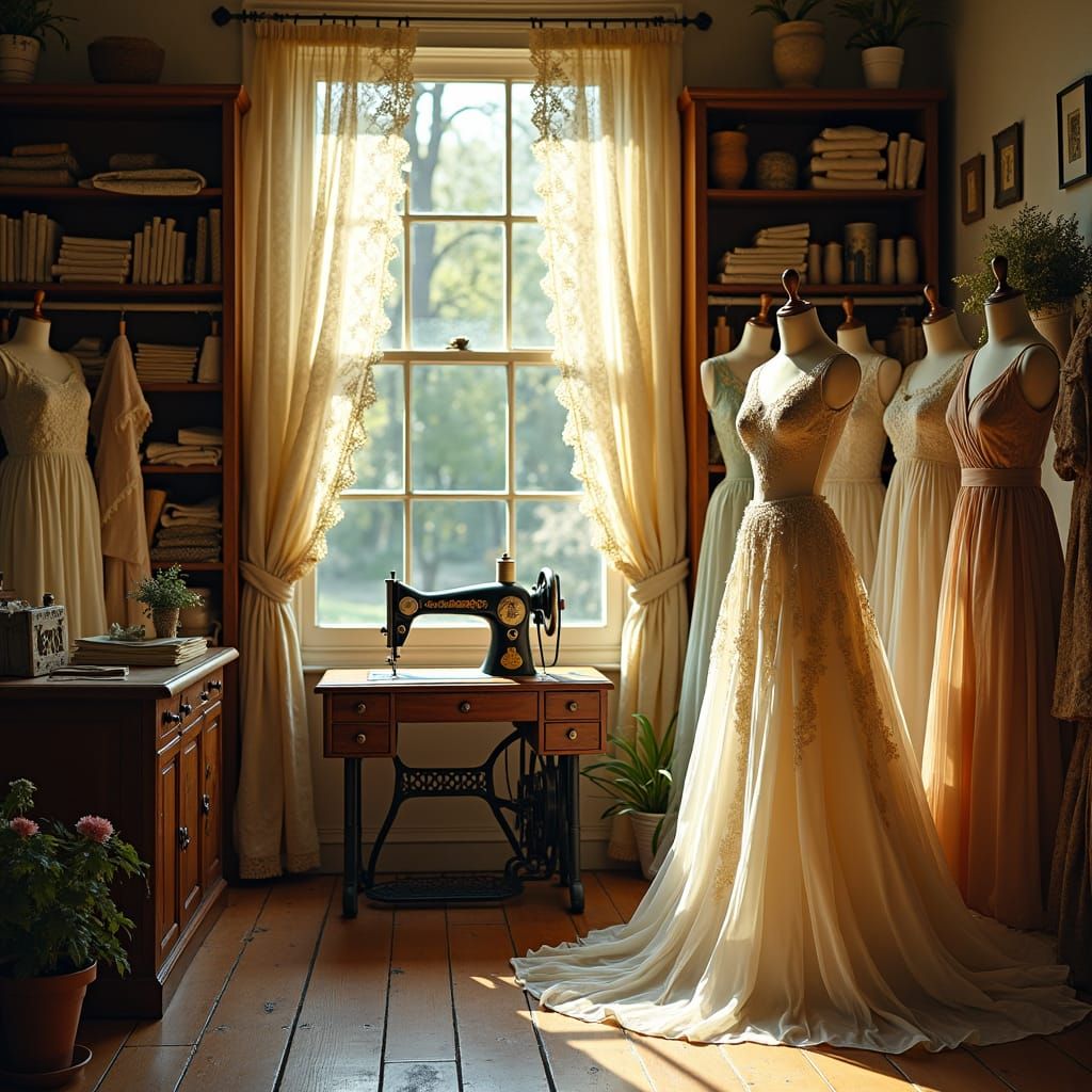 Inviting Sewing Workshop with Vintage Wedding Dress