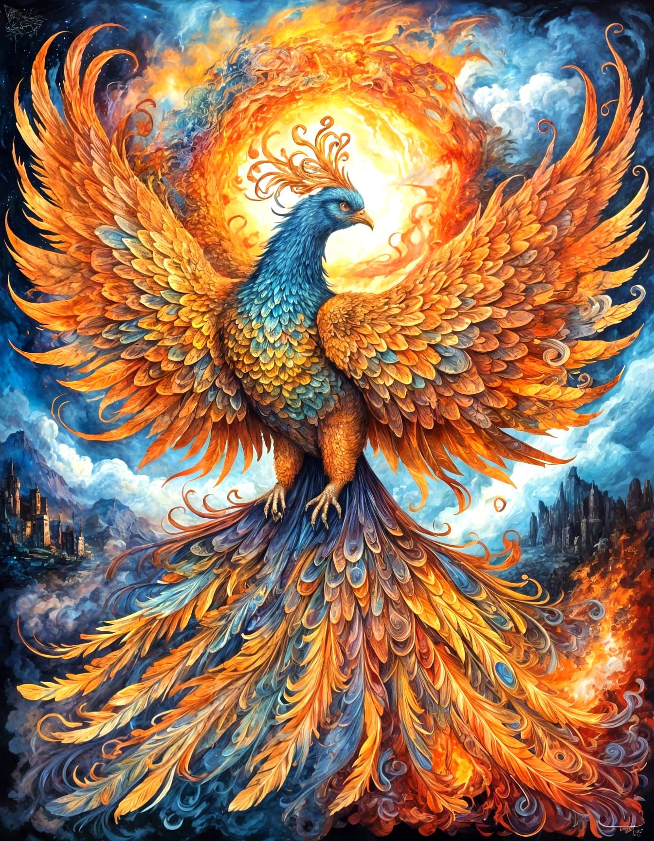 Magnificent Phoenix in Sunset Storm