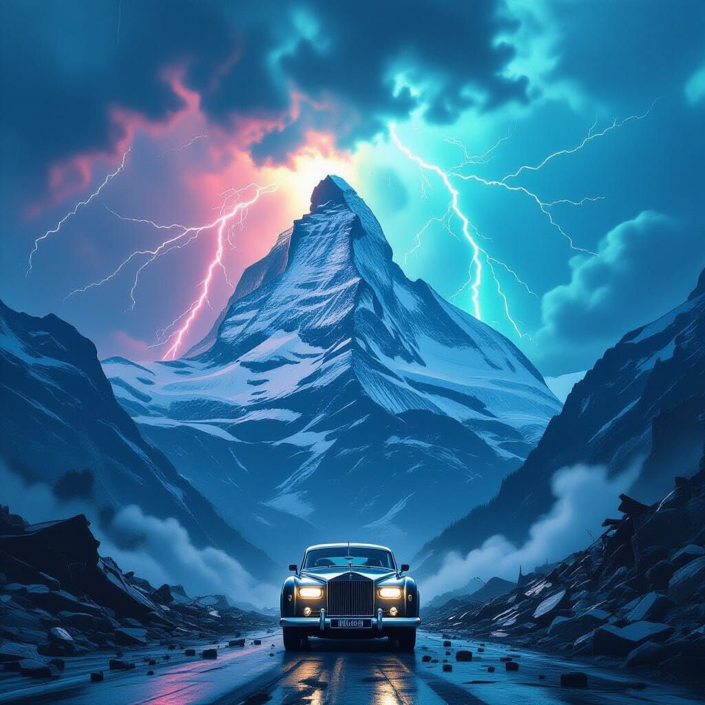 Swiss Alps Landslide in Digital Art Style