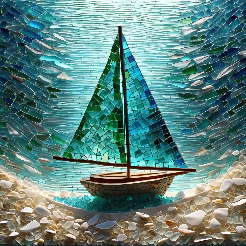 Beach Glass Sailboat Mosaic v5