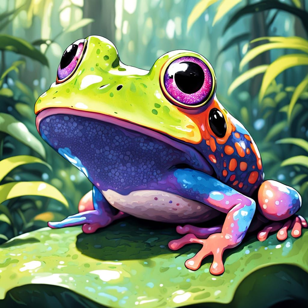 Vibrant Digital Art of a Funky Frog on a Mushroom