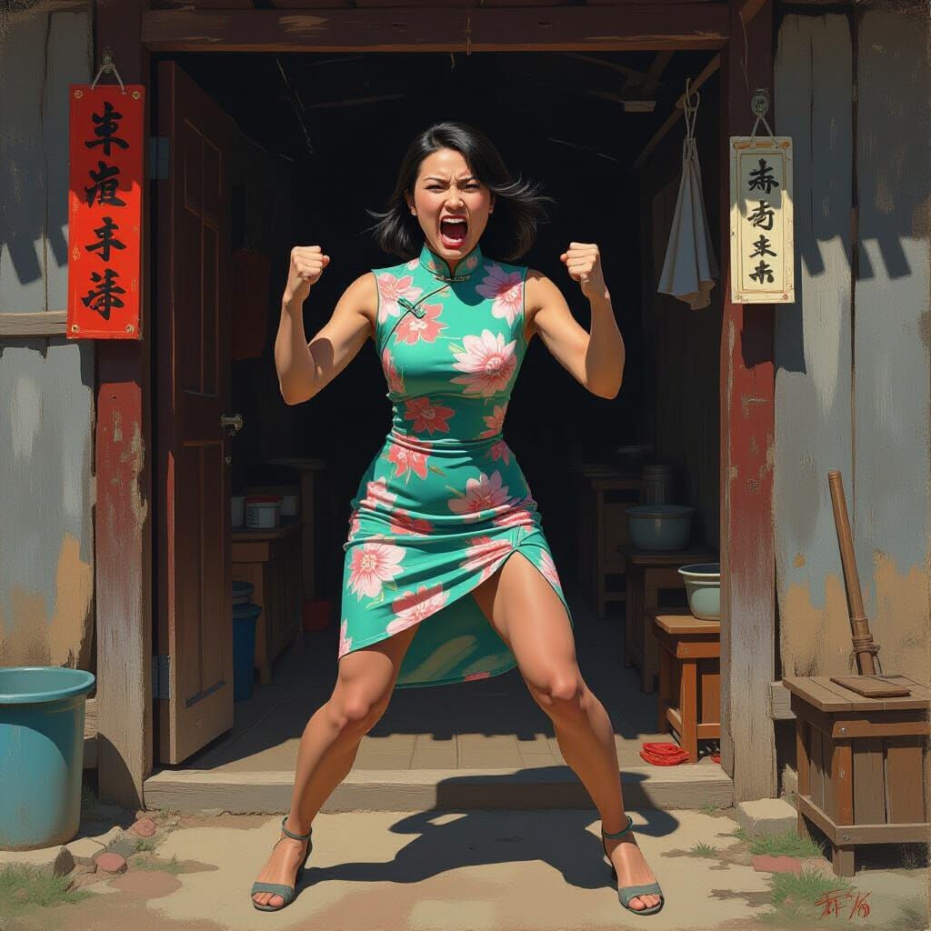 Angry Woman Shouting in Shanty Home