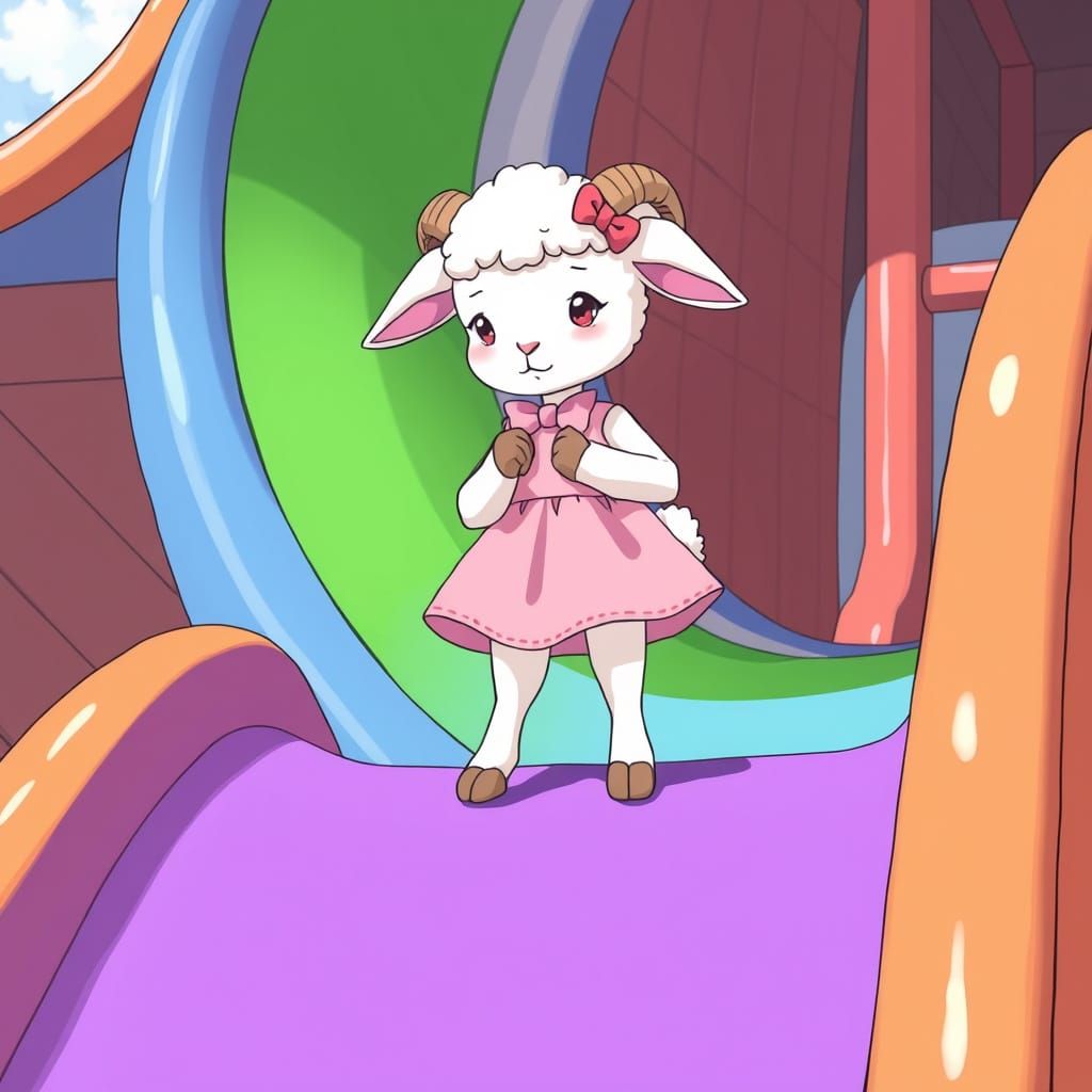 Shy Lamb at the Top of a Slide: Anime Style