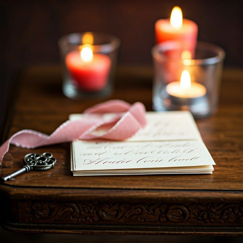 Romantic Desk Scene with Vintage Calligraphy Love Letters