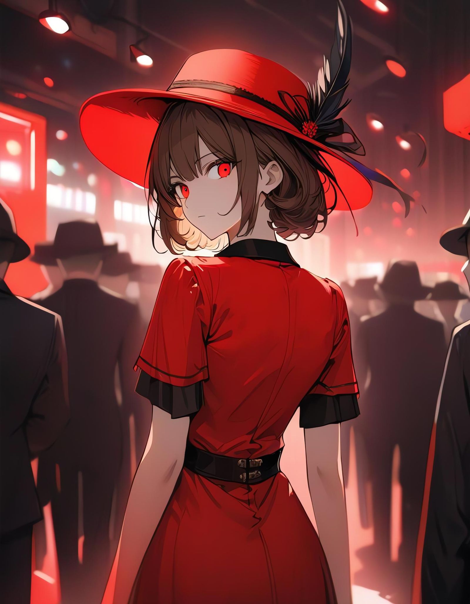 Girl in Red at Crowded Bar