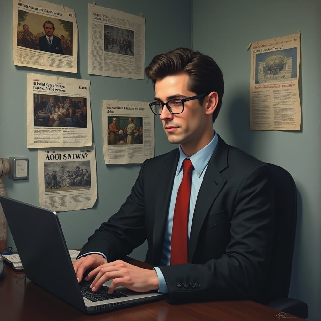 Hyper-Realistic Portrait of a Man in Cubicle