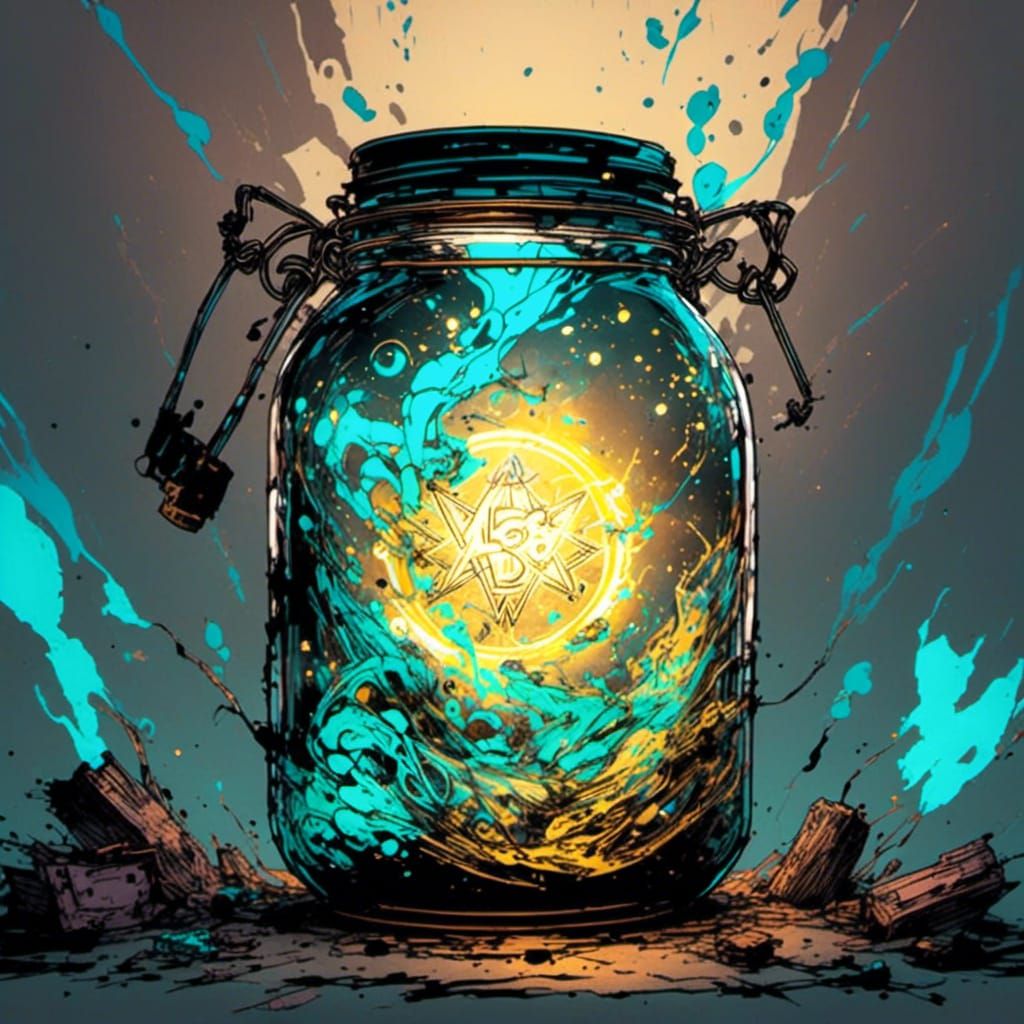 Glowing Runic Turquoise Liquid in a Jar