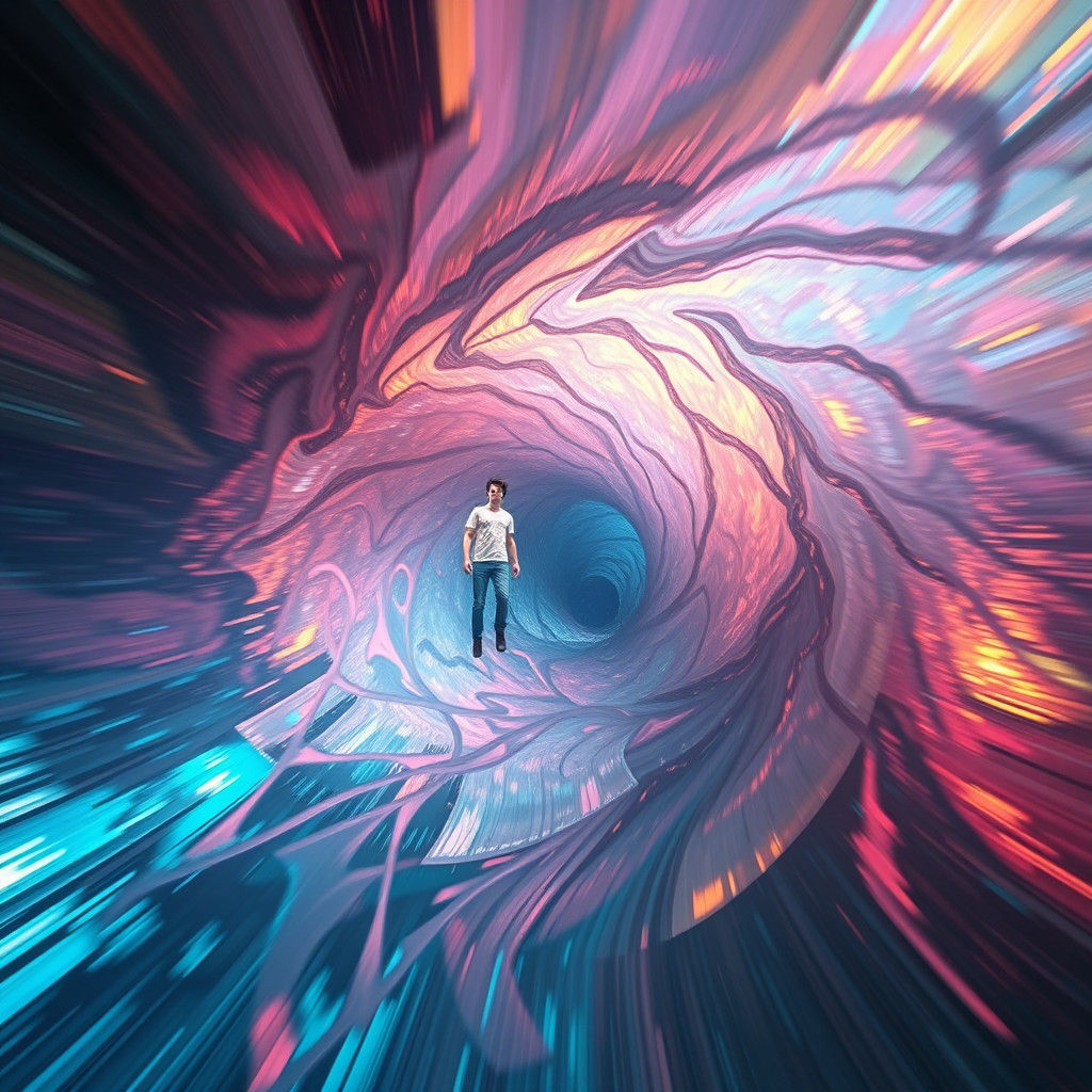 Iridescent Vortex with Suspended Figure