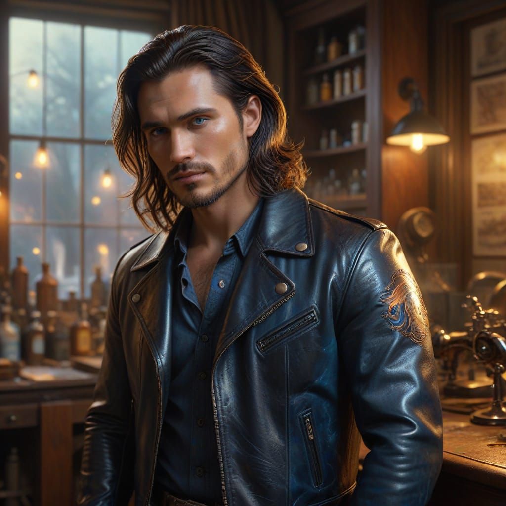 Biker Airbrushing Phoenix on Jacket in Leather Shop