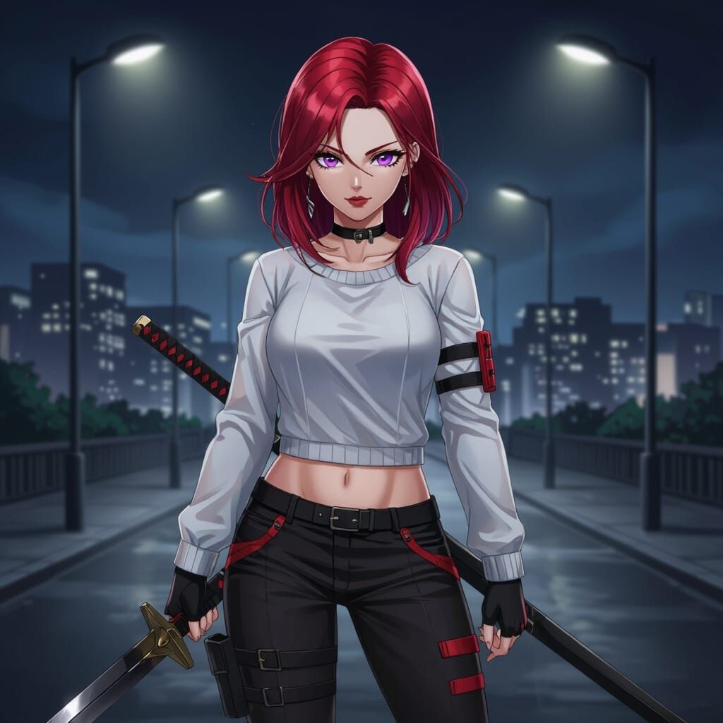 Anime Warrior Woman with Red Hair and Sword
