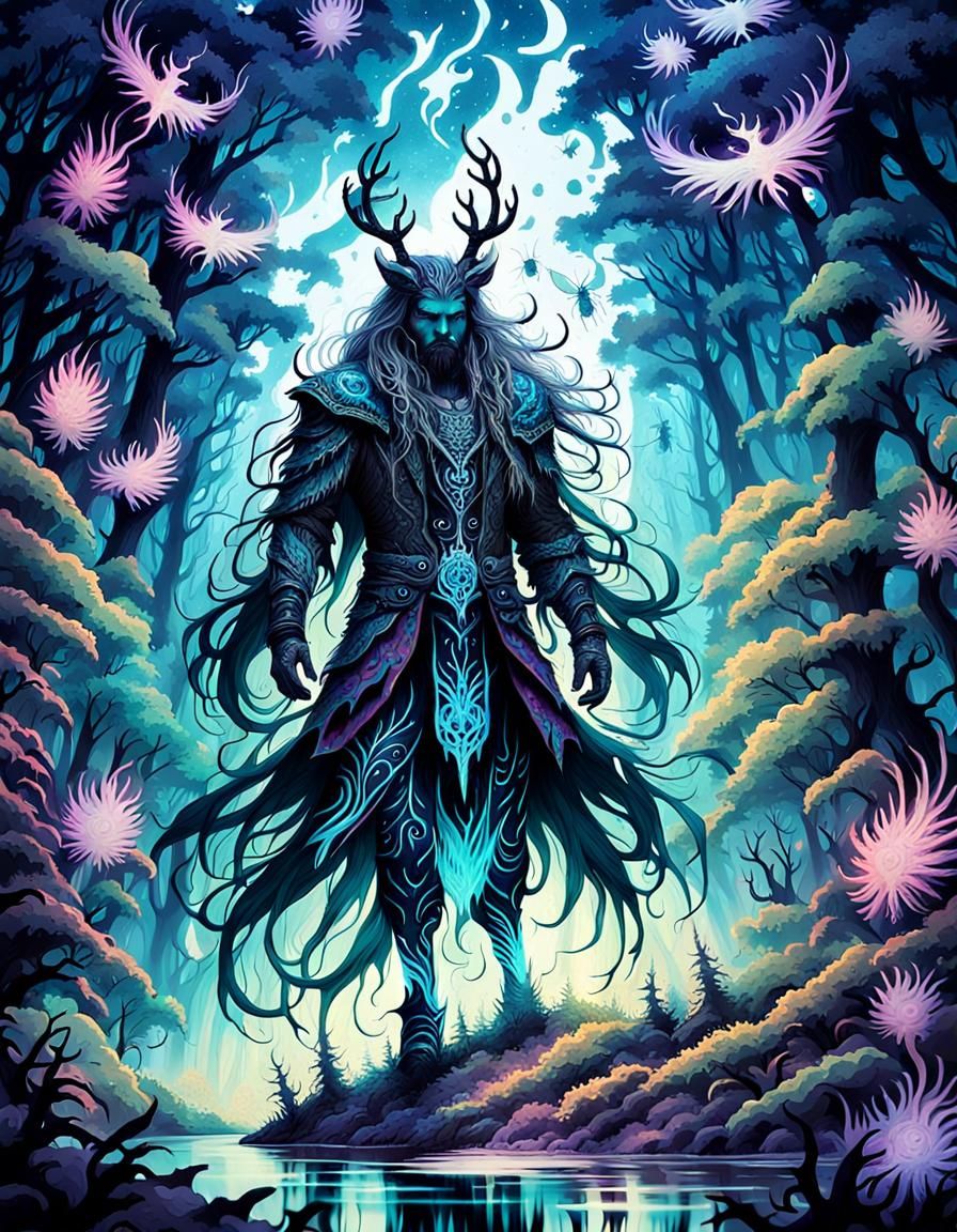 Bioluminescent Forest Monster in Dark Fantasy Art