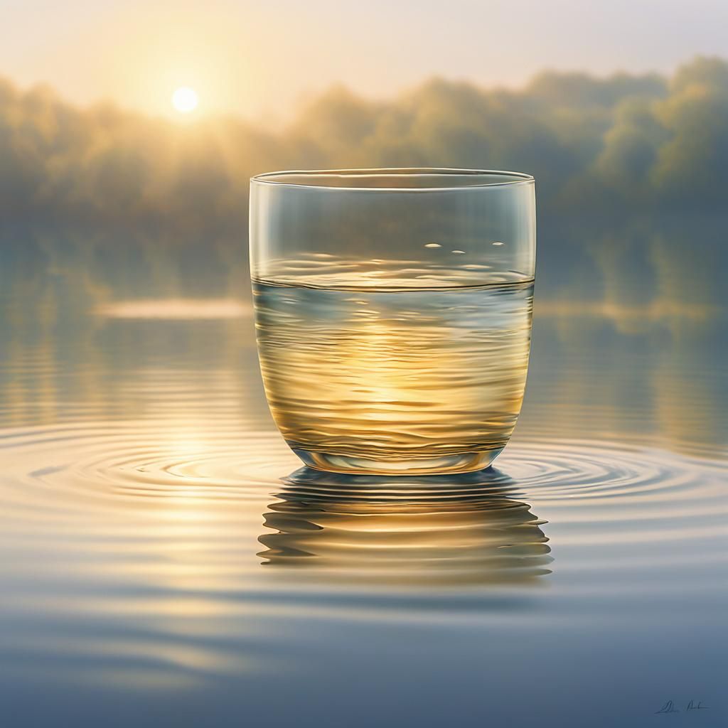 Impressionist Glass Cup at Dawn by Lake
