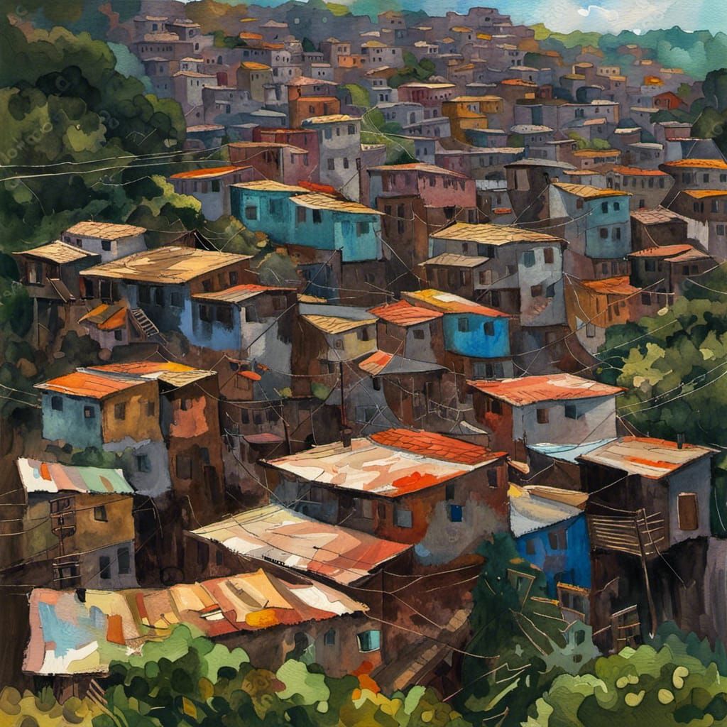 Favela in Gouache and Watercolor Impressionist Style