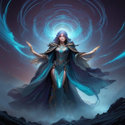 Cosmic Woman Descends to Earth in Epic Illustration