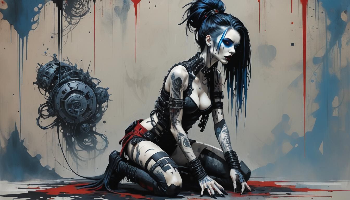 Cybergoth Woman in Cyber Catacombs: Hyperrealistic Art
