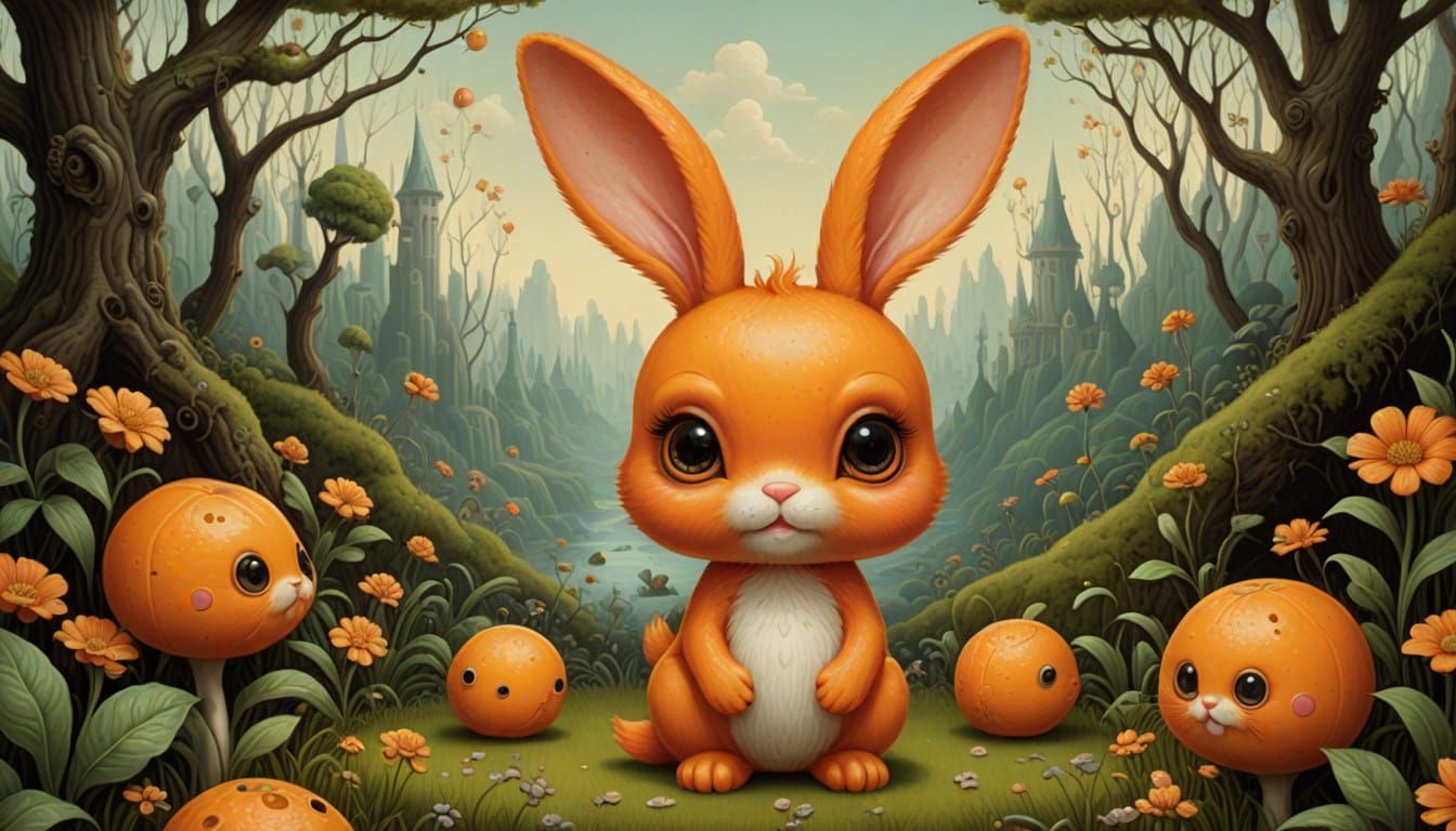 Whimsical Surrealist Bunny Art in a Dark Pop Aesthetic