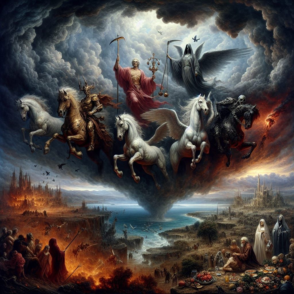 Four Horsemen of the Apocalypse in Hyper-Realistic Style