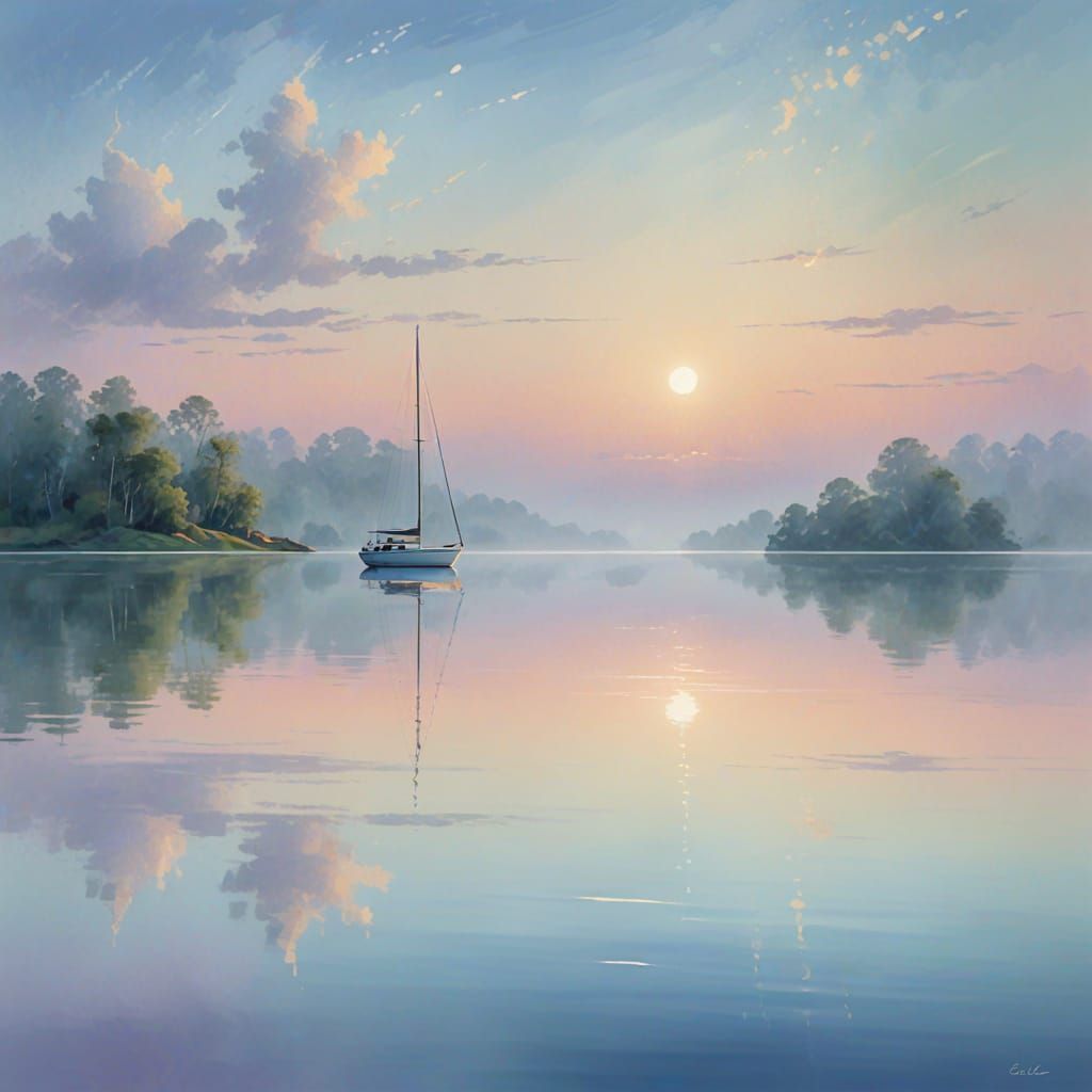 Serene Ocean Landscape Digital Painting with Pastel Sky