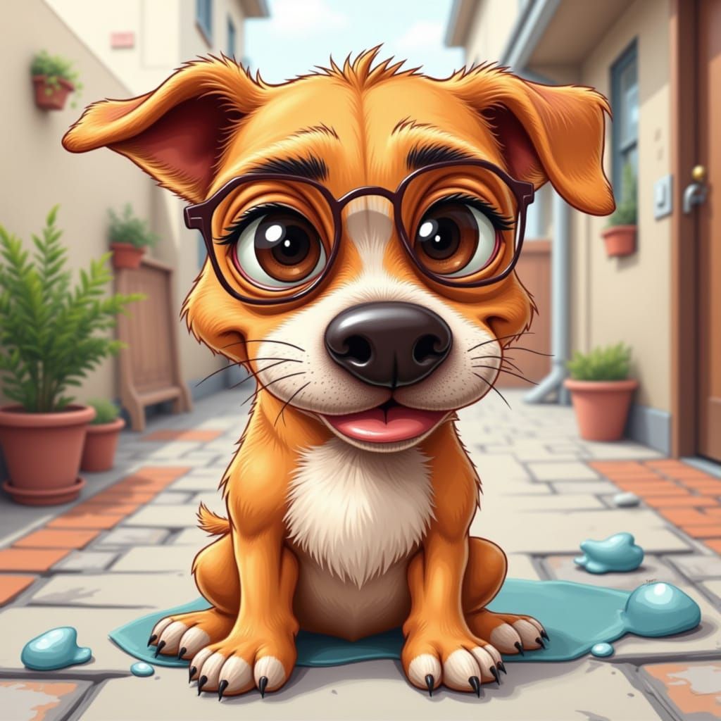 Funny Dog Caricature in House Interior